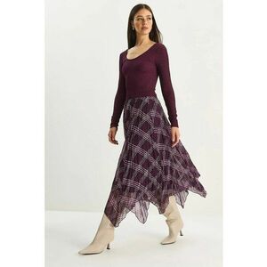 Fusta midi - carouri - mov - textil imagine