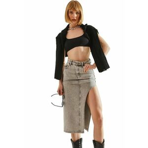 Fusta midi - HiCCUP - denim - gri - talie inalta - slit imagine