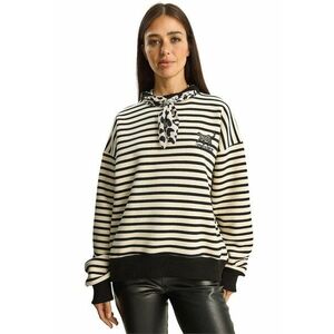 Hanorac dama - cu gluga - dungi - crem natural - textil imagine