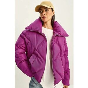 Geaca Puffer supradimensionata - roz magenta - textil imagine