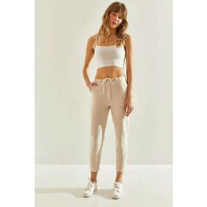 Pantaloni dama - jogging - talie elastica - bej natural - in - imagine