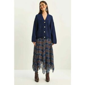 Fusta midi - carouri - captusita - bleumarin - textil imagine