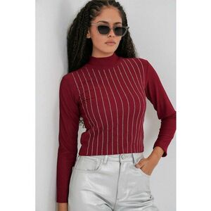 Bluza dama - Bluza cu maneca lunga - dungi - Rosu Burgundi - Jerseu - imagine