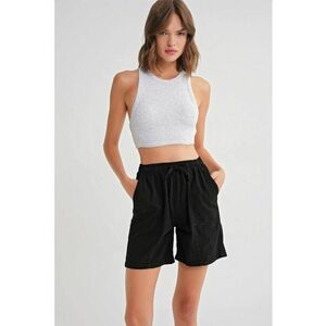 Pantaloni scurti dama - mini - talie inalta - negru - bumbac imagine