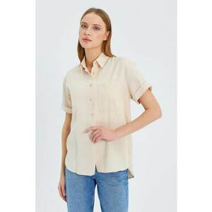 Camasa dama - din poplin slim fit - buzunar - Stone Natural - textil imagine