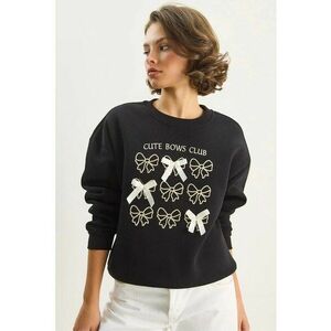 Hanorac dama - maneca lunga - guler rotund - negru - textil imagine