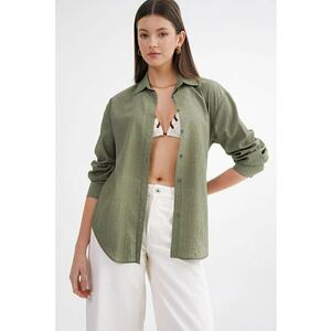 Camasa dama - camasa poplin Relaxed Fit - verde khaki - textil imagine