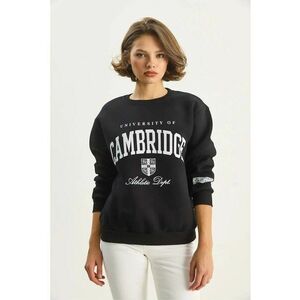 Hanorac dama - cu guler la baza gatului - imprimeu - negru - textil imagine