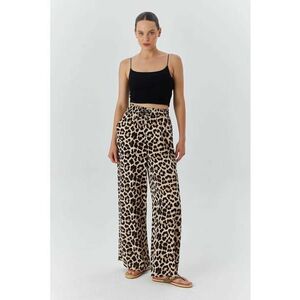 Pantaloni dama - talie inalta - imprimeu leopard - bej natural imagine