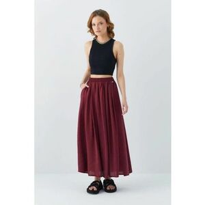 Fusta lunga talie inalta - buzunare - rosu ciresiu - textil imagine