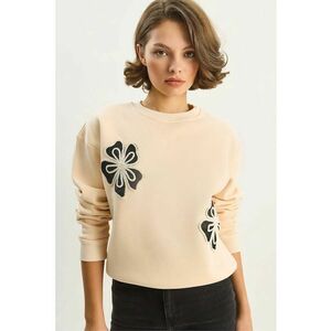 Hanorac dama - bumbac - guler rotund - bej natural imagine