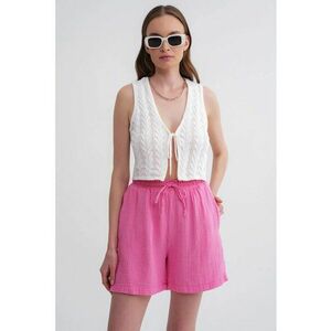 Pantaloni scurti - bumbac texturat - talie inalta - roz pudrat imagine