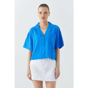 Camasa scurta croiala lejera - albastru cobalt - textil imagine