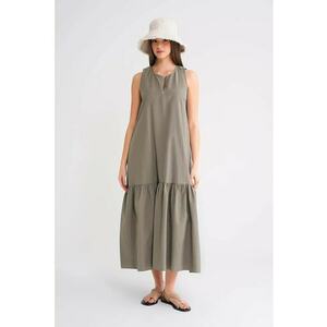Rochie Maxi Gri - cu Volane - Textil imagine
