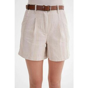 Pantaloni scurti dama - talie inalta - detaliu curea - natural - textil imagine