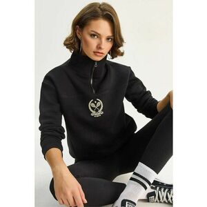 Hanorac dama - guler cu fermoar brodat - negru - textil imagine