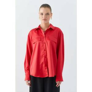 Camasa dama - camasa din satin - detaliu buzunar - rosu - textil imagine
