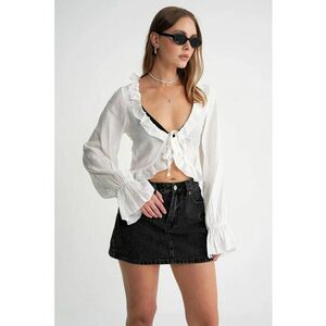 Bluze dama - bluza scurta - decolteu in V - volane - alb - textil imagine