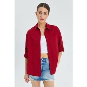 Camasa dama - camasa cu maneca lunga - buzunar - rosu burgundi - textil imagine