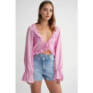 Bluze dama - bluza scurta cu volane - roz pudrat - textil imagine