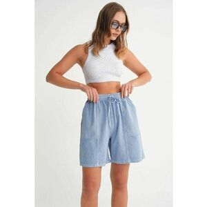 Pantaloni scurti dama - mini - talie inalta - albastru pudra - bumbac imagine