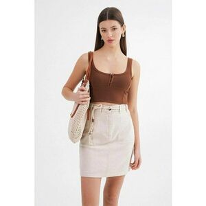 Fusta mini - talie inalta - detalii accesorii - natural - textil imagine