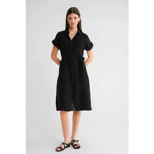 Rochie midi - Relaxed Fit - guler de camasa - negru - textil imagine