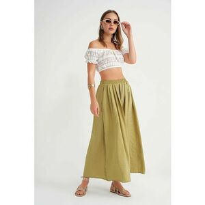Fusta maxi talie inalta - snur - verde olive - textil imagine