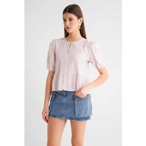 Tricou dama - cu guler creponat - roz pudrat - textil imagine