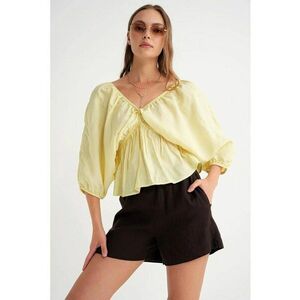 Bluza dama - decolteu in V - detalii cu volane - galben lamaie - textil imagine