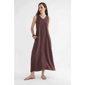 Rochie Maxi - Fara Maneci - Culoare Maro - Textil imagine
