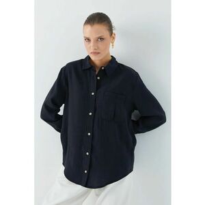 Camasa dama - camasa relaxata - buzunar - negru - textil imagine