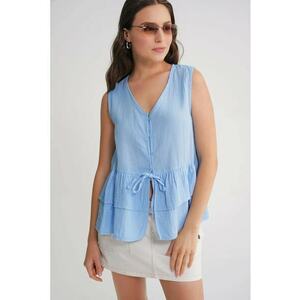 Maiou din bumbac decolteu in V - albastru deschis - textil imagine