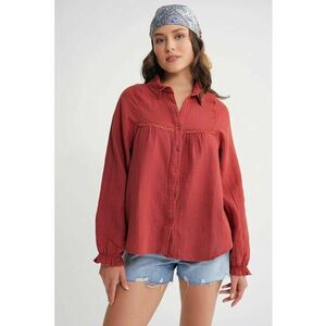 Camasa dama - camasa texturata din bumbac - rosu caramiziu - textil imagine