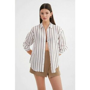 Camasa dama - cu maneca lunga - dungi - maro cafea - textil imagine