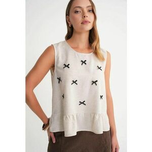 Tricou dama guler rotund - detaliu funda - bej natural - textil imagine