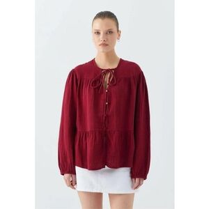 Camasa dama - bluza cu maneca lunga - croiala relaxata - rosu burgundy - textil imagine