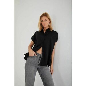 Camasa dama - camasa cu maneca scurta supradimensionata - negru - textil imagine