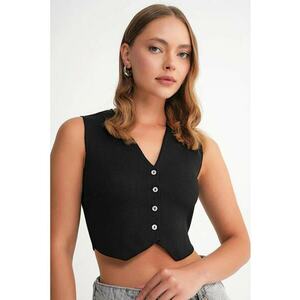 Vesta scurta - cu nasturi - decolteu in V - negru - tricot - imagine