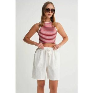 Pantaloni scurti dama - talie inalta - snur - alb - bumbac imagine