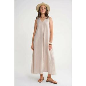 Rochie Maxi - decolteu in V - Stone Natural - textil imagine