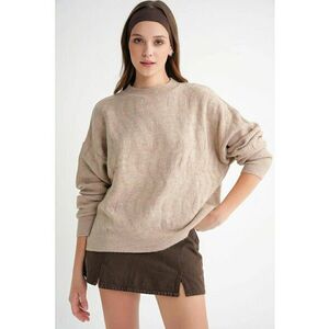 Pulover dama - tricot striat - model impletit - bej natural - imagine