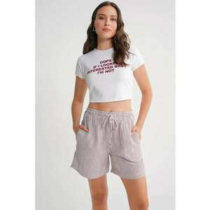 Pantaloni scurti dama - cu talie inalta - picior larg - rosu/alb - textil imagine