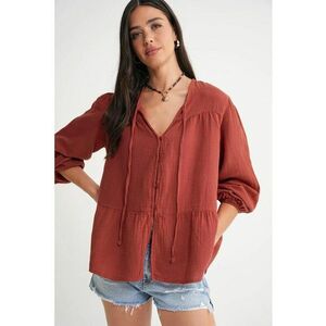 Camasa dama - bluza cu maneca lunga - croiala lejera - rosu caramiziu - textil imagine