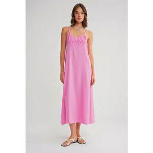 Rochie Maxi - cu Bretele - Detaliu Drapat - Roz Pudrat - Textil imagine