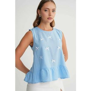 Maiou guler rotund - detaliu funda - albastru deschis - textil imagine