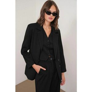 Sacou dama - cu maneci lungi - buzunare - negru - textil imagine