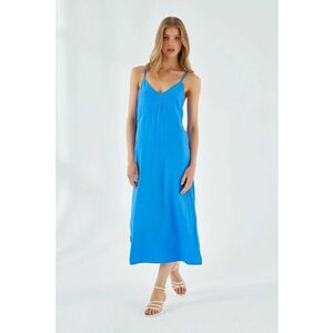 Rochie Midi - Albastru Cobalt - Decolteu in V - Slit - Textil imagine