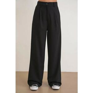 Pantaloni dama - Palazzo - talie inalta - negru - textil imagine