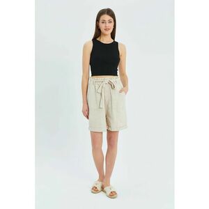 Pantaloni scurti dama - din bumbac - talie inalta - natural imagine